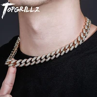 topgrillz 12mm14mm cuban chain necklace iced micro pave cubic zirconia gold color mens necklace hip hop rock jewelry for gift