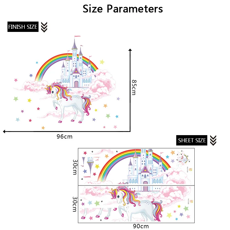 Stars Colorful Rainbow Pink Princess Castle Unicorn Wall Sticker For Girls Kids Bedroom Decor Vinyl Mural Decals | Дом и сад