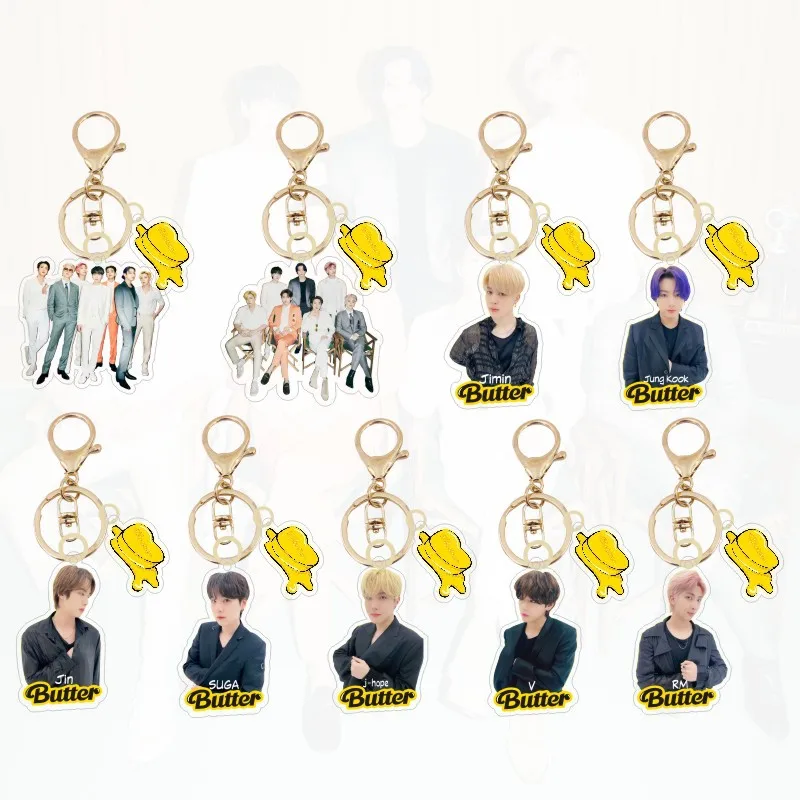 

New Kpop Bangtan Boys Butter Fashion JK V Acrylic Keychain Key Ring Bag Pendant Key Tings Fans Gifts Wholesale 7.5*11cm