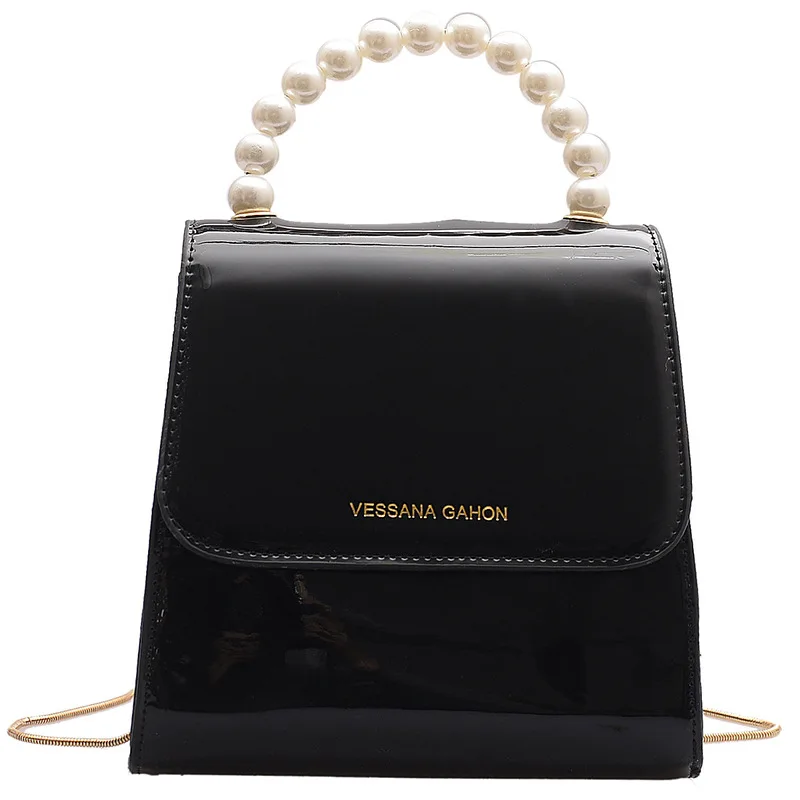 

Patent leather shiny small bag handbags 2020 new Korean version of all-match messenger bag fashion pearl portable small bag