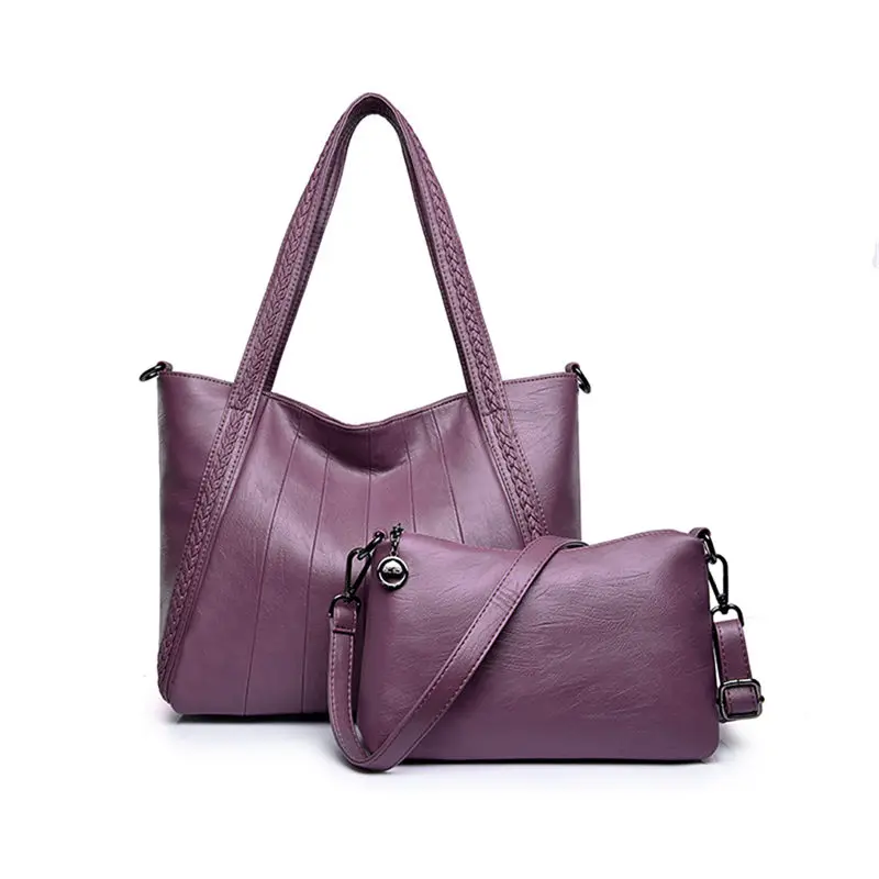 Purple 2 комплекта, женские повседневные сумки-тоут, женская сумка, кожаная женская сумка на плечо, известный бренд, дизайнерские женские сумки-мессенджеры - Цвет: Purple