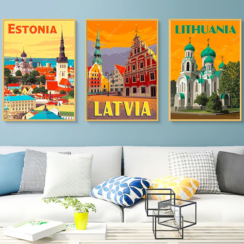 Эстония Литва Латвийская Рига Таллинн для путешествий холст картины винтажные