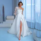 Женское свадебное платье It's yiiya, белое атласное платье с одним открытым плечом и 3D аппликацией на лето 2021