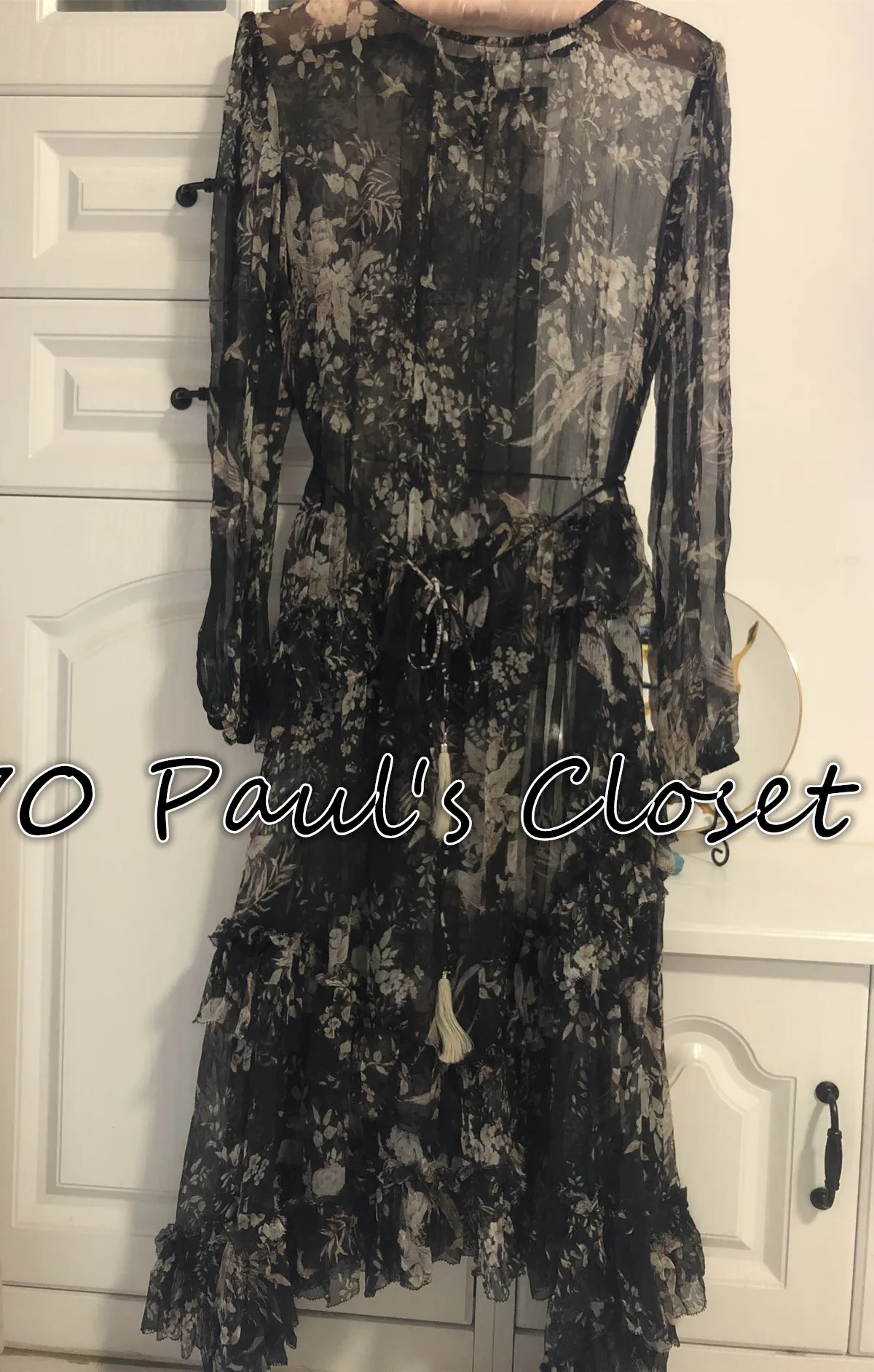 Женское шелковое платье из жоржета с оборками длинными рукавами | Женская одежда