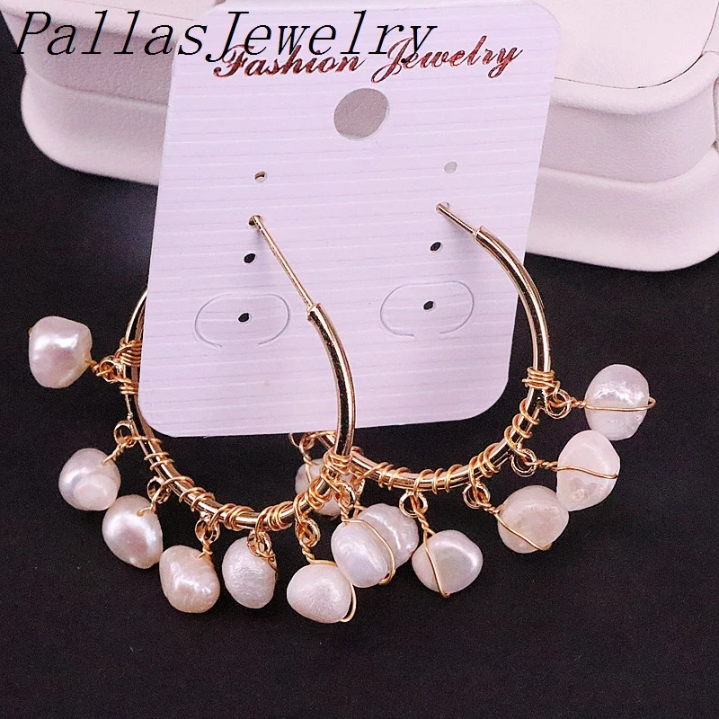 

5Pairs, Natural Freshwater Pearl Dangle Earring Gold Electroplated Wire Design Woman elegant Jewelry