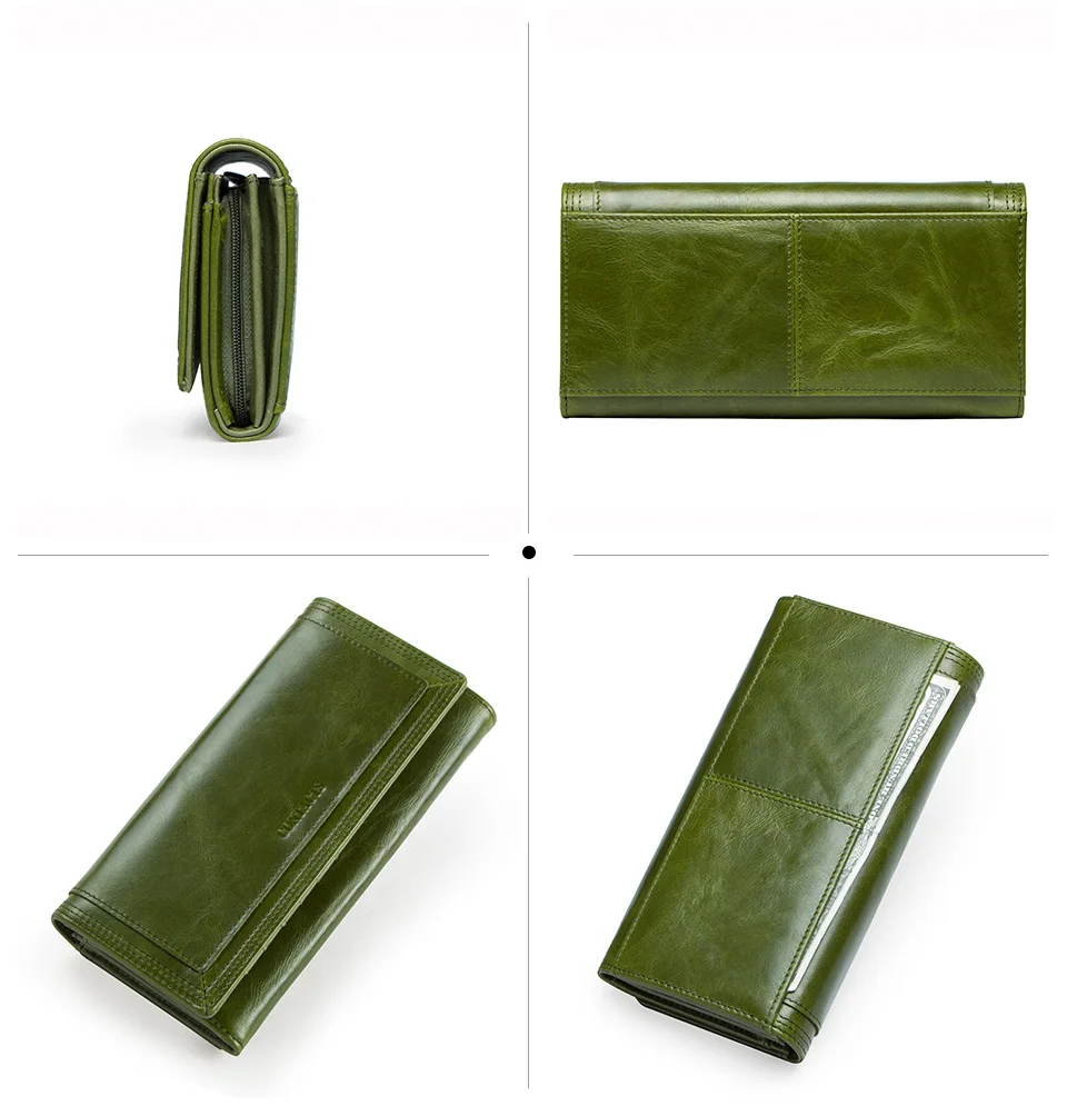 Contact's Fashion Women Wallets With Card Holder Genuine Leather Long Clutch Brand Design Female Coin Purses Cell Phone Pocket