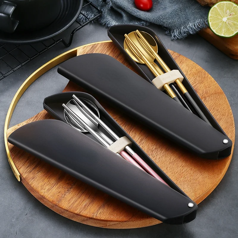 

Handle 304 stainless steel portable tableware Portuguese chopsticks spoon two-piece corporate gift tableware
