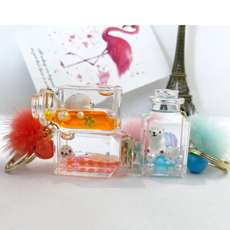 Новинка 2019 милые плавающие брелоки с животными и меховым шариком подвижные