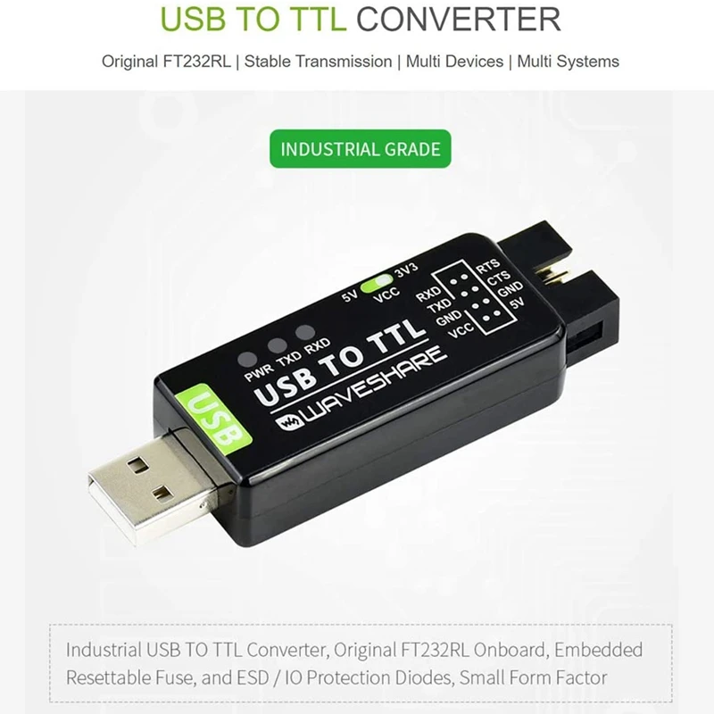 

Waveshare Industrial USB to TTL Converter with FT232RL Onboard and Multi Protection Circuits Support Multi Systems