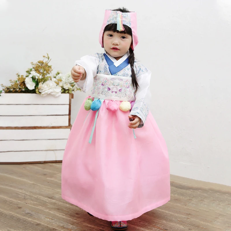 Новинка 2021 детское корейское платье Hanbok из полиэстера с длинными рукавами
