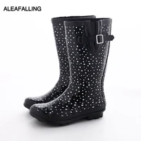 aleafalling new pvc rain boots waterproof flat shoes woman rain woman water rubber buckle solid boots high grad rain botas w217