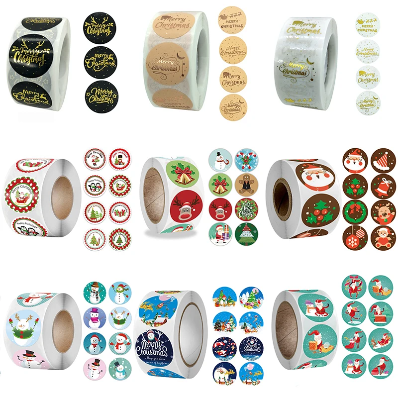 

500pcs Merry Christmas Stickers Christmas Tree Elk Snowman Candy Bag Sealing Sticker Christmas Gifts Decor New Year 2023 Navidad
