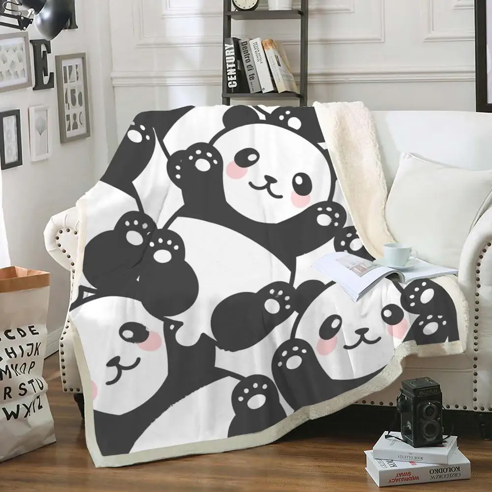 Меховое одеяло в виде панды Флисовое с мультяшным принтом белое детское пушистое