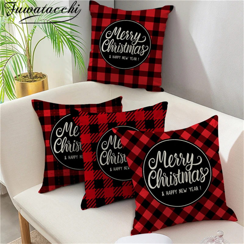 Красная подушка в клетку для стула Fuwatacchi наволочки на Рождество льняные дивана