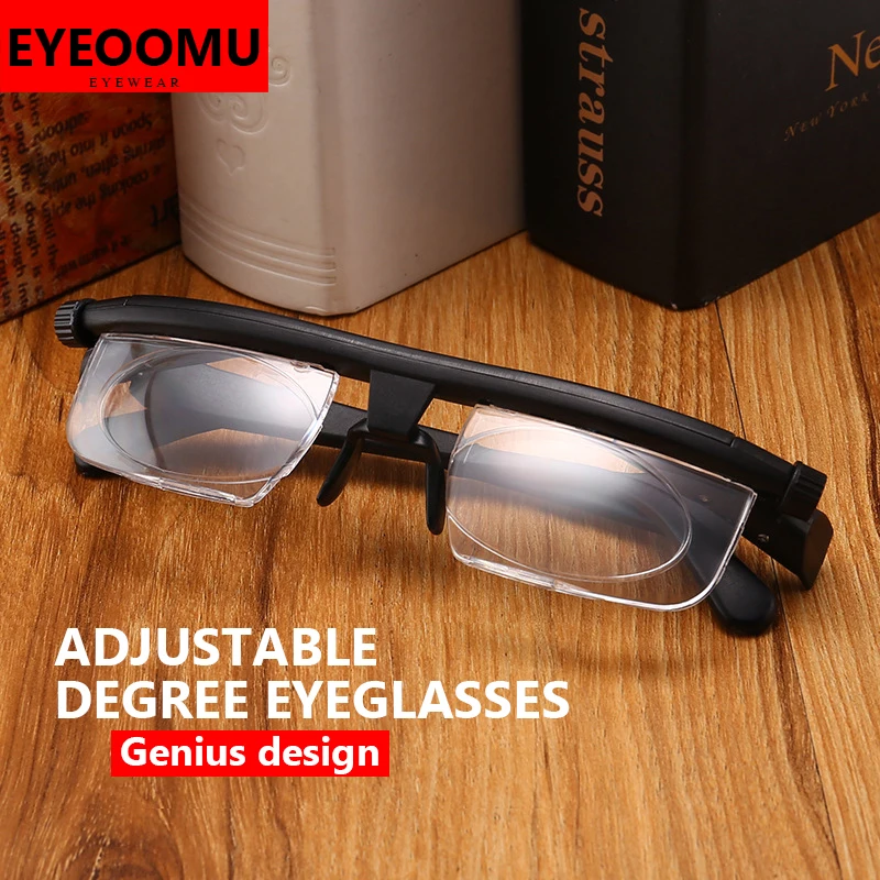

EYEOOMU New Adjustable Myopia Hyperopia Reading Glasses Dual Focus Range From -6.00 to +3.00 Unisex Prescription Half Rim Frame