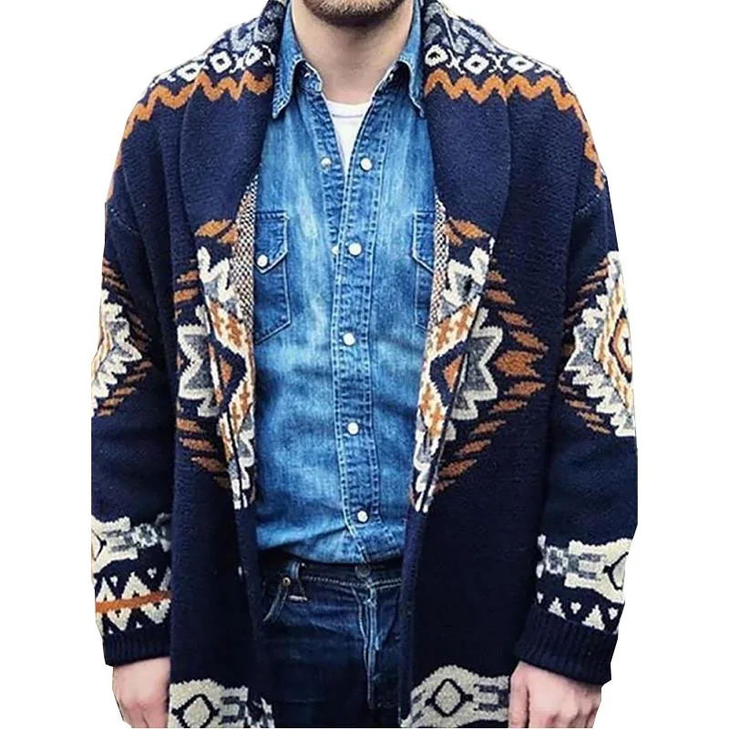 

Men Clothing 2021 New Men's Fashion Long-sleeved Jacquard Sweater V-neck Loose Cardigan Sweater Coat
