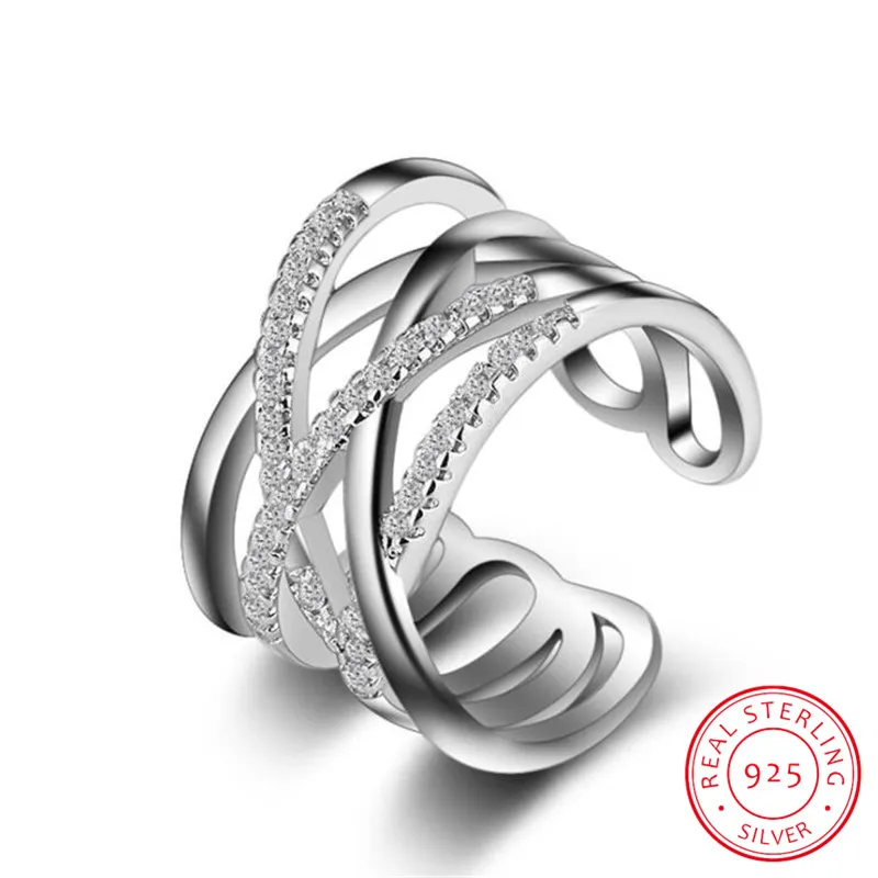 

Korean Style 925 Sterling Silver Opening Ring Multi-layer Line Cross Mosaic Zirconia Ring Bague anillos For Women Jewelry S-R243