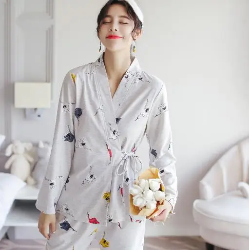 

Household Women's Wear Fashion New Spring Autumn Pajamas Set Long Sleeve Cotton Ladies Pyjamas Suit Loose Homewear Home Clothing