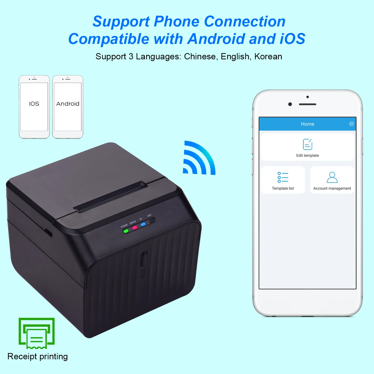 Aibecy Настольный термальный принтер этикеток проводной штрих кода USB BT соединение