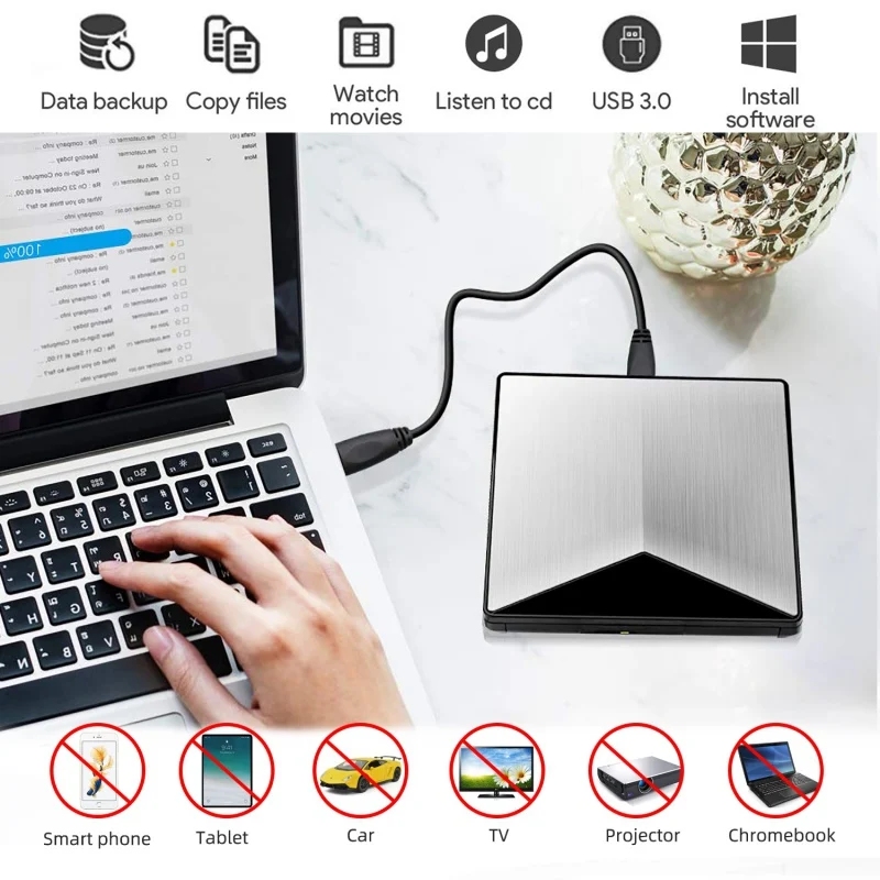 Hot Portable Durable External CD DVD Drive USB 3.0 Slim Rewriter Burner Writer High Speed Data Transfer Optical Drives | Компьютеры и