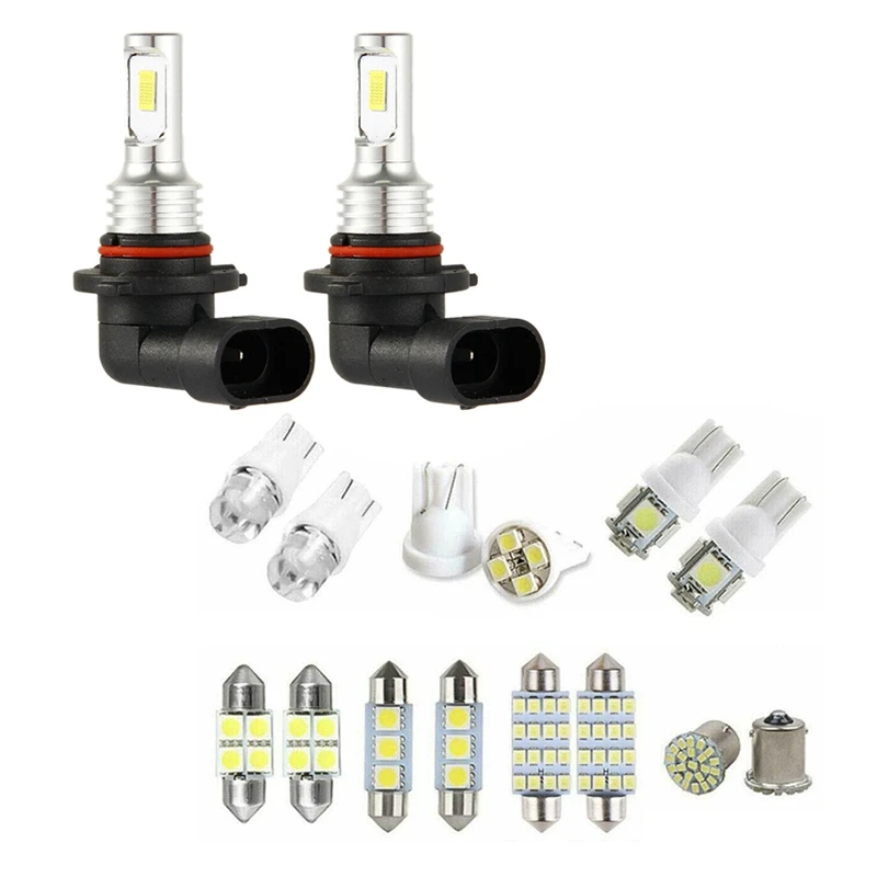 

9005 HB3 LED Headlight Bulbs Kit High-Beam 35W 4000LM 6000K with 14 Assorted LED Car Inside Light Dome Lamp Bulb