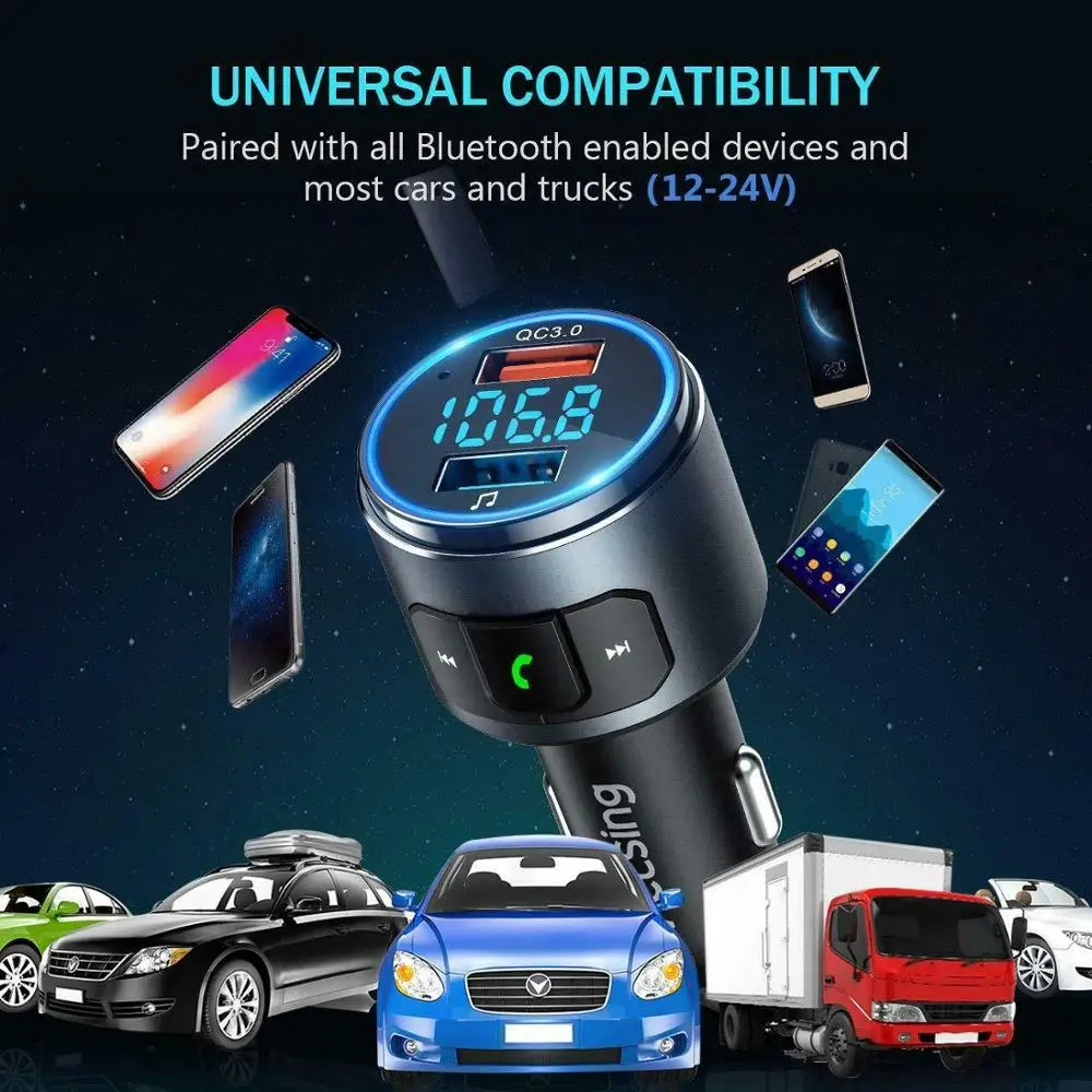 VicTsing Модернизированный V5.0 Bluetooth fm-передатчик радио адаптер автомобильный Громкая связь вызов 2 usb порта и QC3.0 быстрое зарядное устройство fm-передатчик