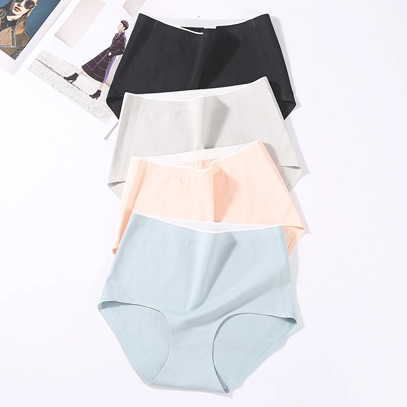Однотонные женские трусики с высокой талией 1 шт. цельнокроеные эластичные брифы