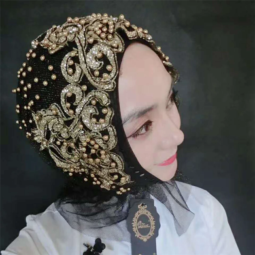 

Hijab Scarfs Muslim Turban Abaya for Women Islamic Clothing Long Chiffon Headscarf with Beading Hoofddoek Moslima Prayer Mujer