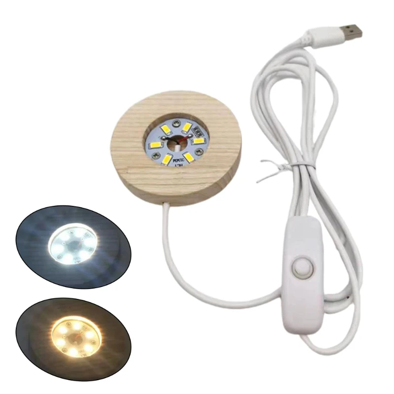 

LED Night Light Wooden Round Base Holder Display Stand for Crystals Glass Ball Illumination Lighting Accessories Decor