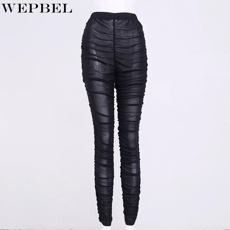 

WEPBEL Elegant Women Two Piece Set Ladies Mesh See Through Bodysuit + Trouser Suit Female Skinny Tracksuit Slim Fit Outfits