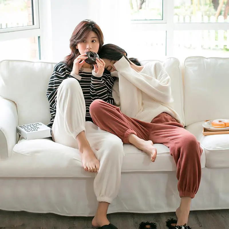 Vangull Winter Flannel Casual Pants Letter Embroidery Harem Pants New Warm Joggers Comfortable Elastic Waist Ankle-Length Pants