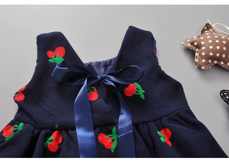 Плотная одежда для маленьких девочек платье с вишневым принтом без рукавов