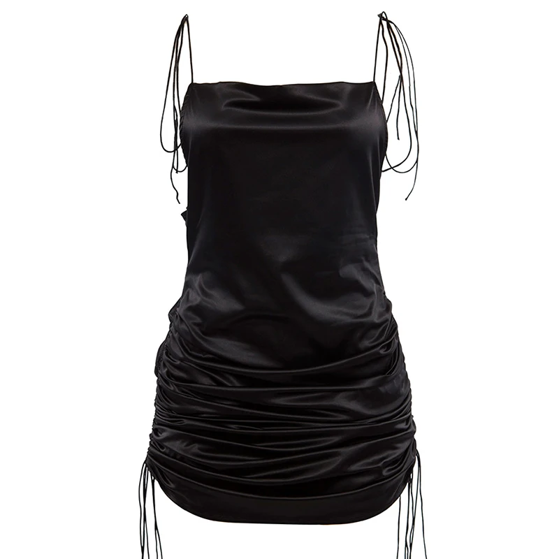 

Fashion Summer Dress Vestido Spaghetti Straps Backless Sleeveless Sexy Dresses Bottom Length Adjustable Woman Clothing 2021 New