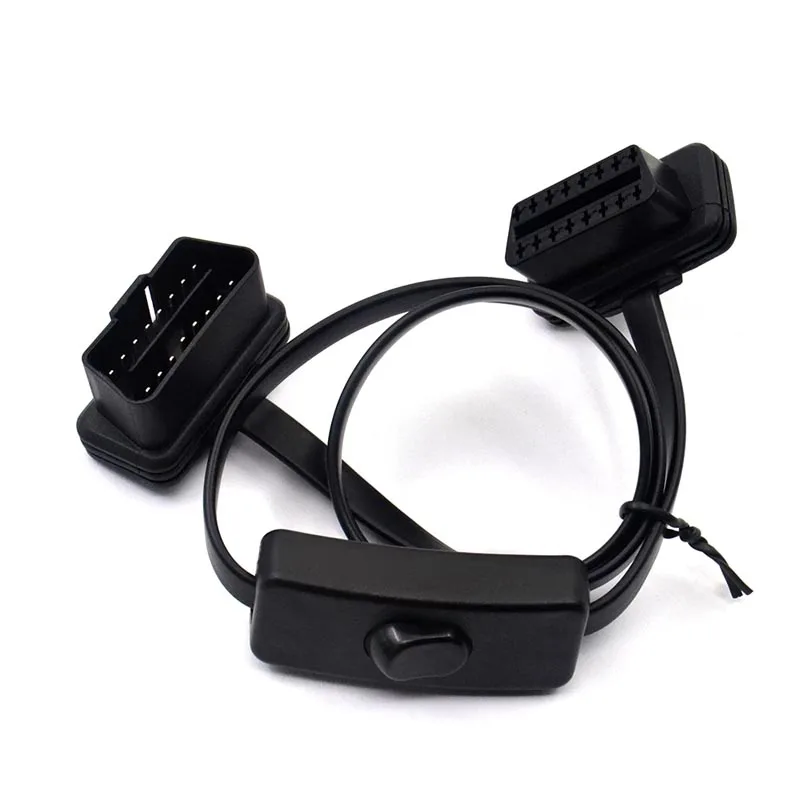 Плоский тонкий интерфейс OBD с переключателем OBDII 2 16pin Штекерный разъем ELM327