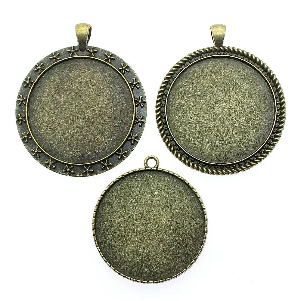 

2pcs Fit 40mm Round Glass Cabochon Base Setting Pendant Tray For Jewelry DIY Making Antique Bronze Color FM1039