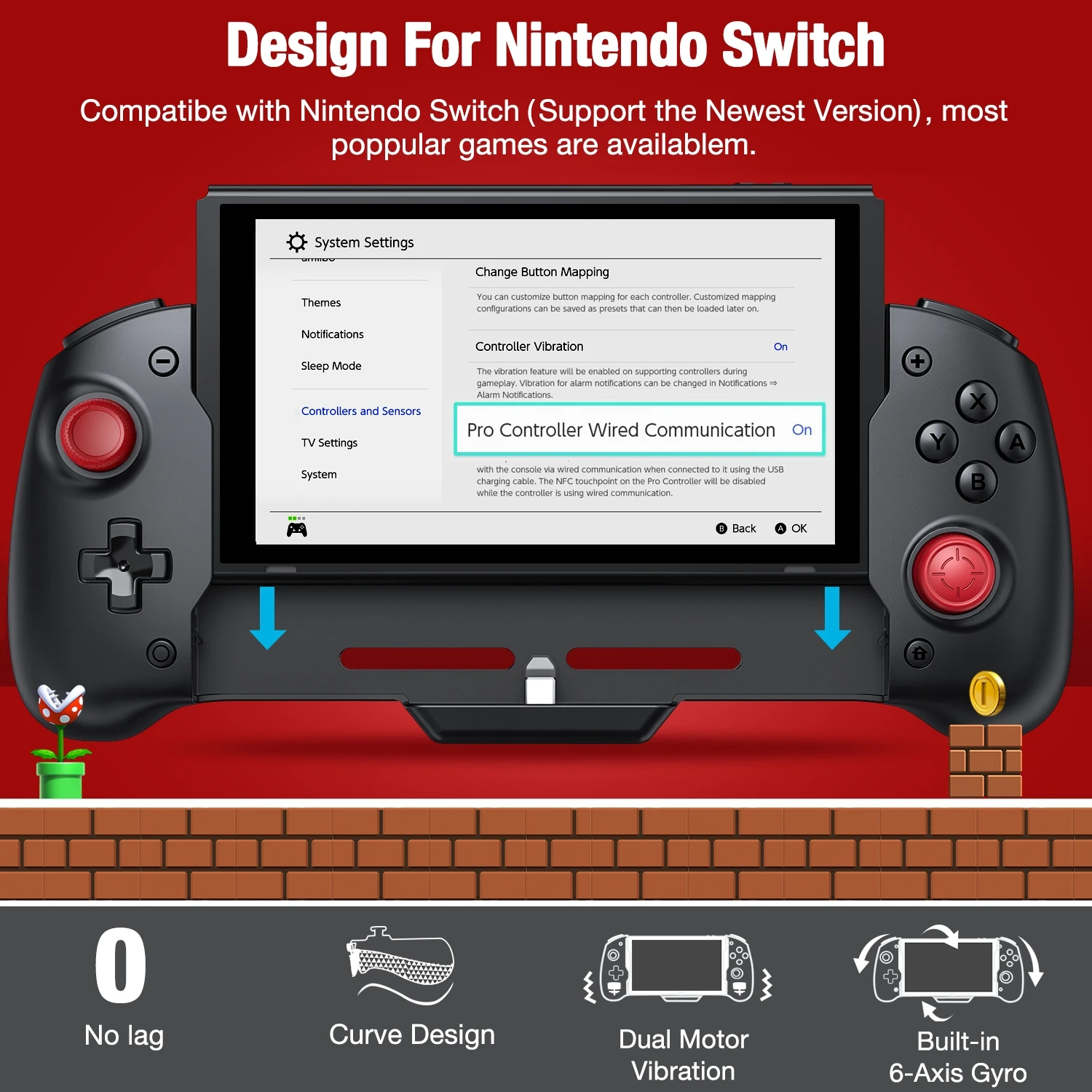 Геймпад для Nintendo Switch с рукояткой и двойной вибрацией встроенный 6-осевой гироскоп