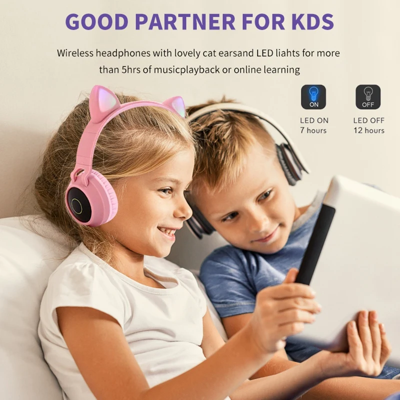 Bluetooth стерео кошачьи наушники мигающие светящиеся кошачьи наушники игровая гарнитура наушники 7 цветов светодиодный светильник