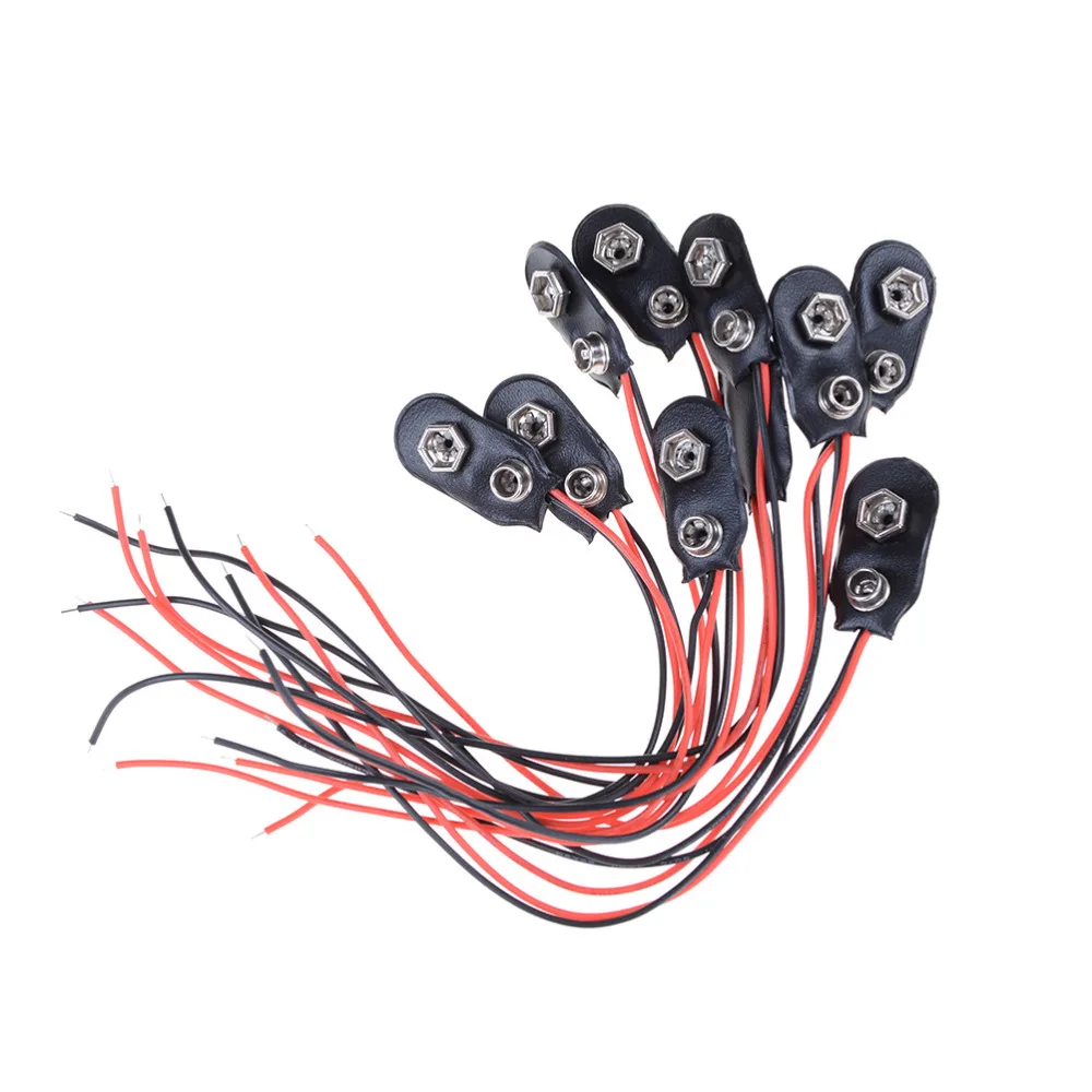 

10pcs 9V Battery Clips 15cm Black Red Cable Connection Connector Buckle