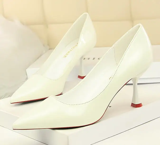 

Nice Spring Summer New Women Fashion Pointed Toe Patent Leather OL Basic High Heels Shoes Woman Dress Shoes Pumps
