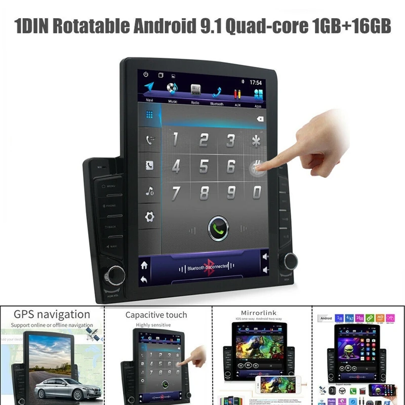 9 7 Inch вертикальный Sn Hd 1Din 4 ядра 2.5D 1 Гб + 16 автомобиля Mp5 плеер Bt Fm стерео радио Android