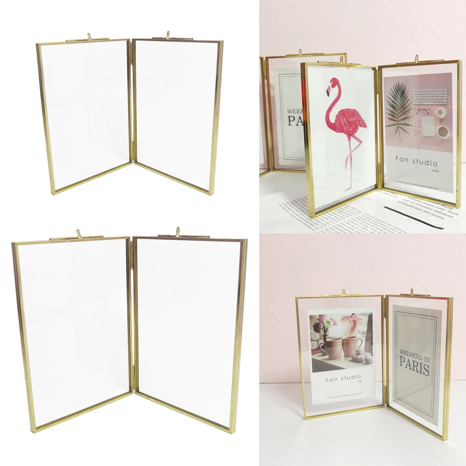 

Gold Picture Frame Double Sided Photo Frames Specimen Display Holder 6inch