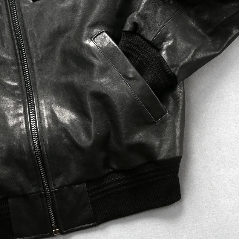 

Air 2020 Men's Genuine Leather Force Flight Brand Vintage Classic MA1 Baseball Black Jacket for Male Large Size Coat