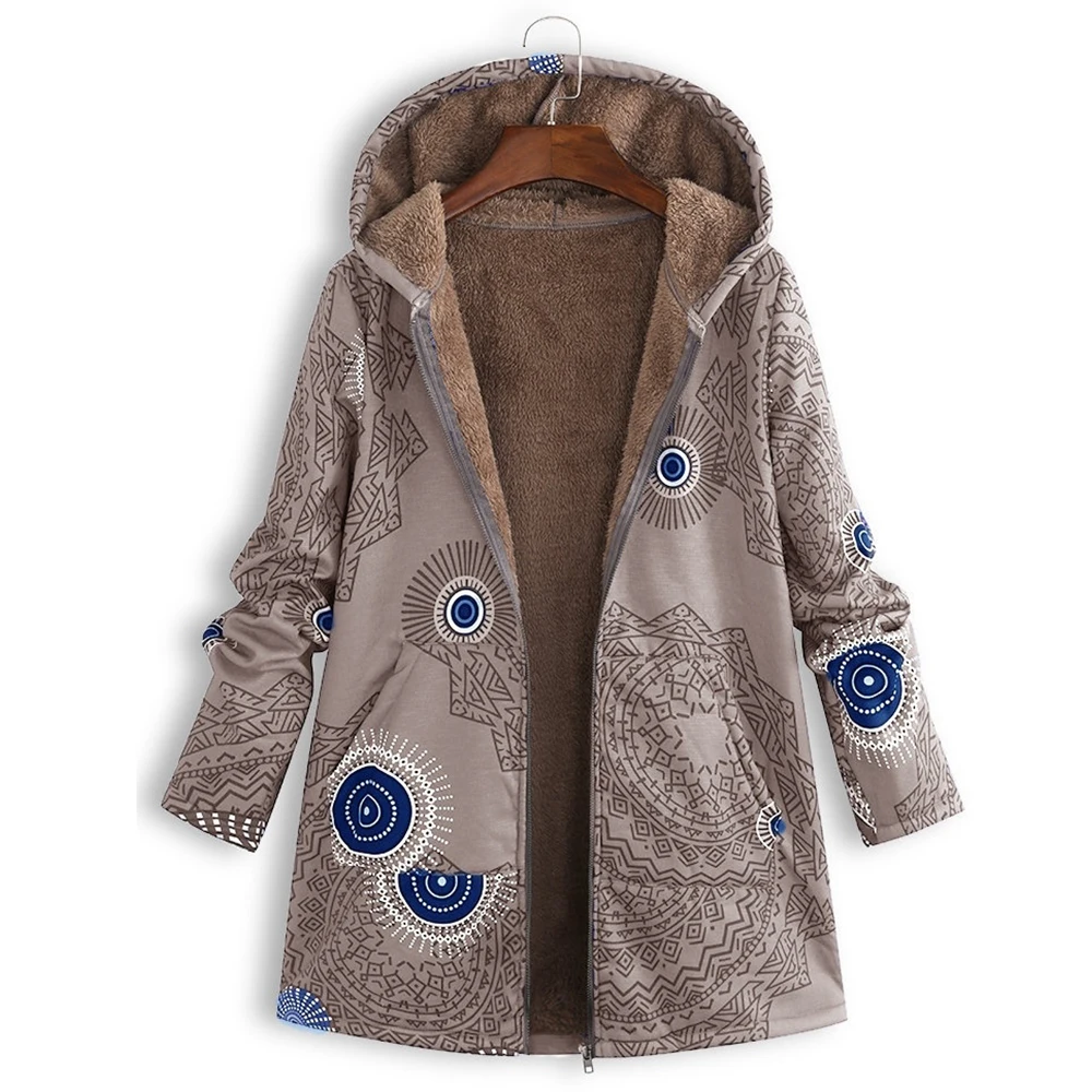 

Thick Coat Embroidered Pocket Oversized Hooded Coat Women's Casual Coat Indie Folk Coats Warm Winter Jackets Women Retro Clothes