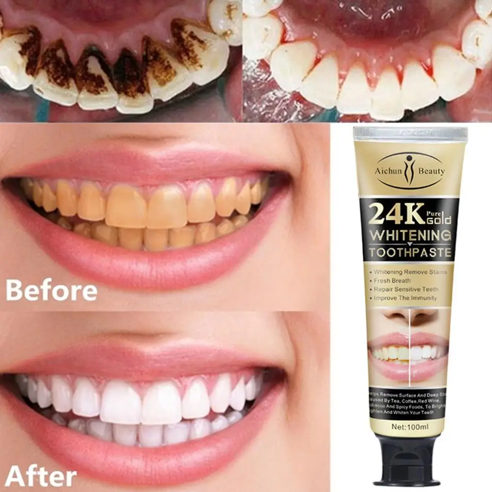 

Teeth Whitening 24K Gold Foil Toothpaste Cleansing Mousse Toothpaste Whitening Teeth Oral Cleansing Fresh Breath Bad breath