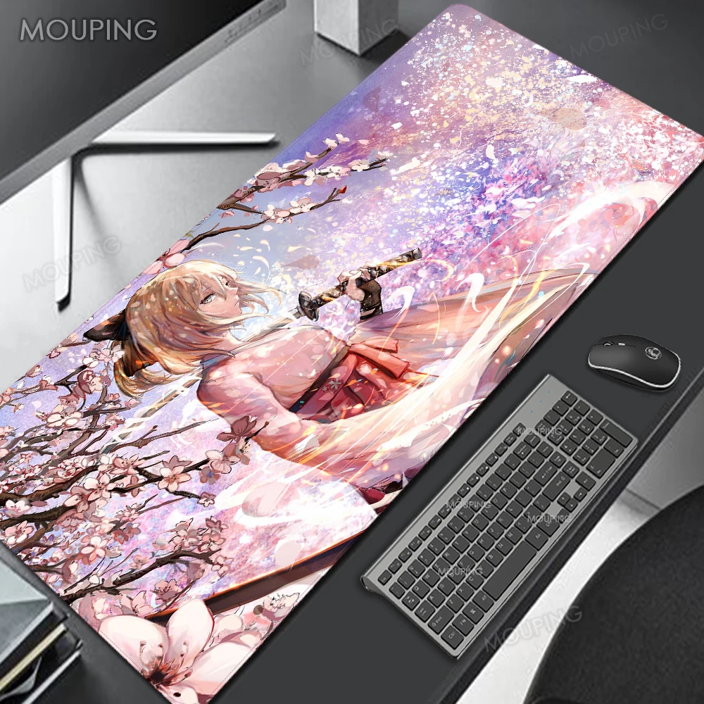 

Katana Mausepad Sakura Mousepad Anime Girl Japan Mouse Carpet Cherry Blossom Mouse Pad 90x40 80 Play Mat Large Gaming Rug Kawaii