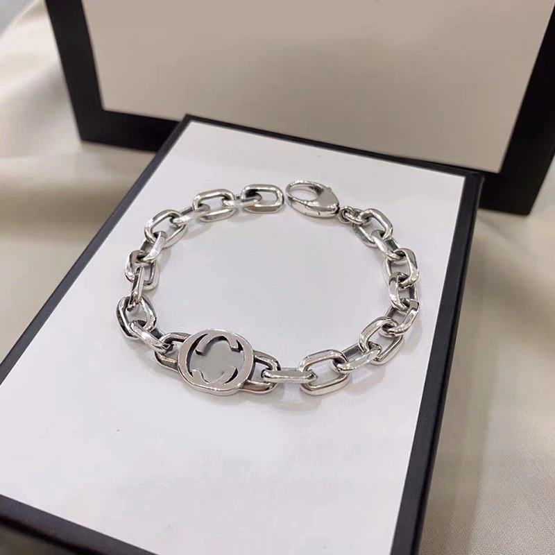 

Pulsera de plata de ley Ag925 para hombre y mujer, brazalete grande entrelazado de tendencia Retro Hip Hop,