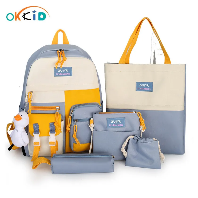 Набор женских наплечных сумок OKKID, школьный рюкзак в Корейском стиле, 6 шт./набор, рюкзак для девочки подростка