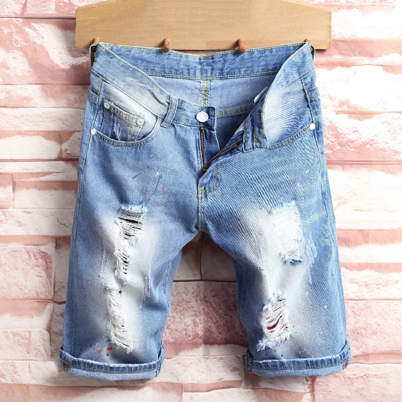 

New Men's Stretchy Short Jeans Fashion Casual Slim Fit High Quality Elastic Denim Shorts Male Brand Summer Clothes