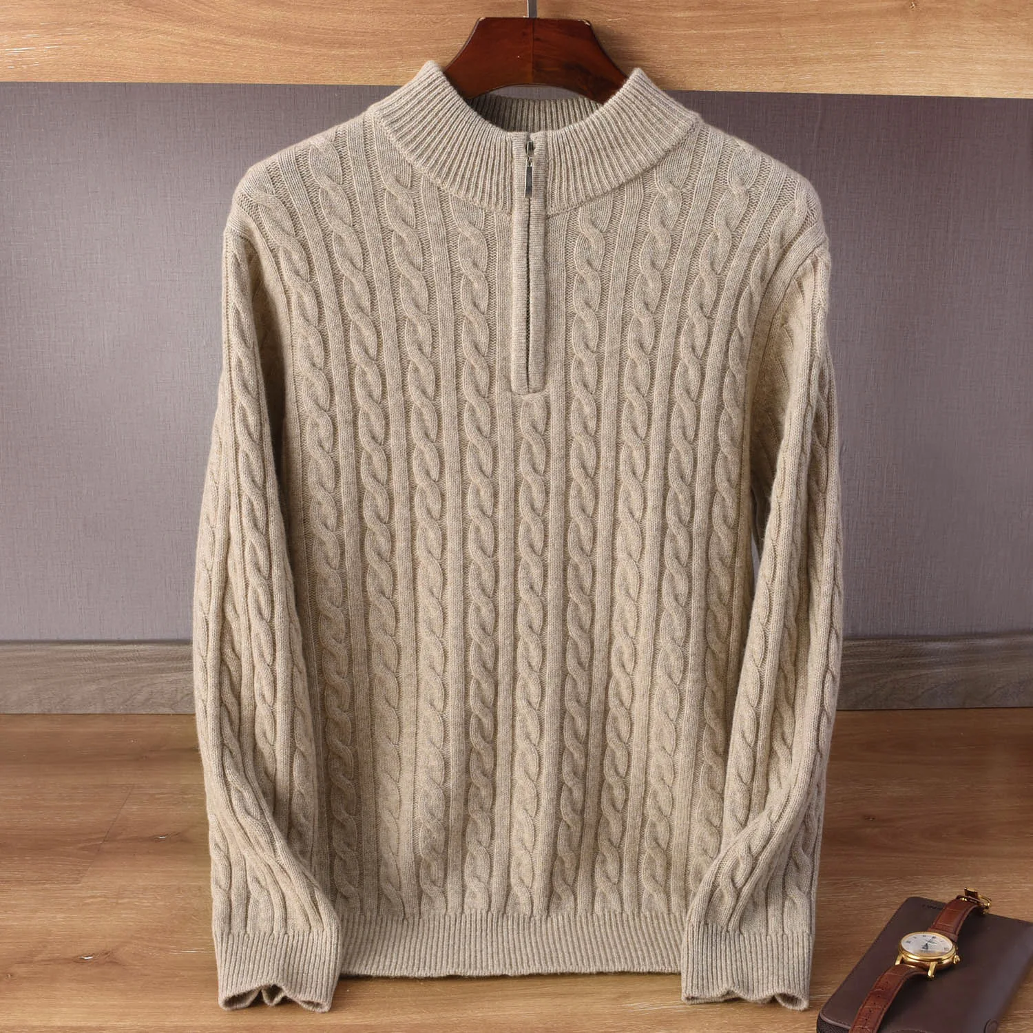 

Autumn Winter New Cashmere Sweater Men's Half High Collar Zipper Business Leisure Thickened Knitted Bottoming Shirt Clothing