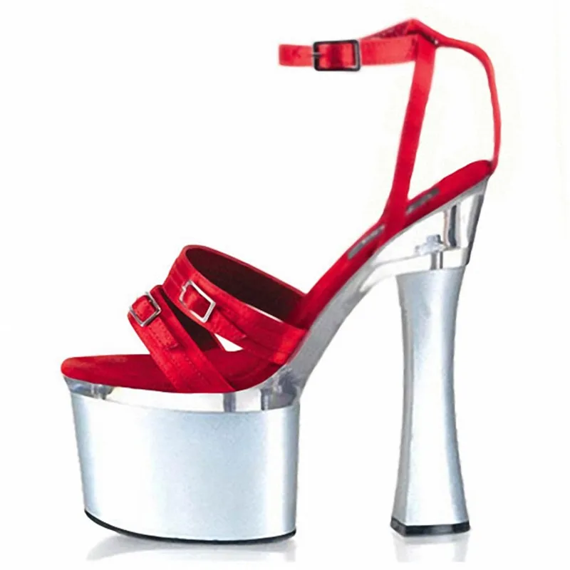 18cm Ultra high heels Foot ring buckles thick with sandals, beautiful show thin shoes nightclub steel tube dancing shoes